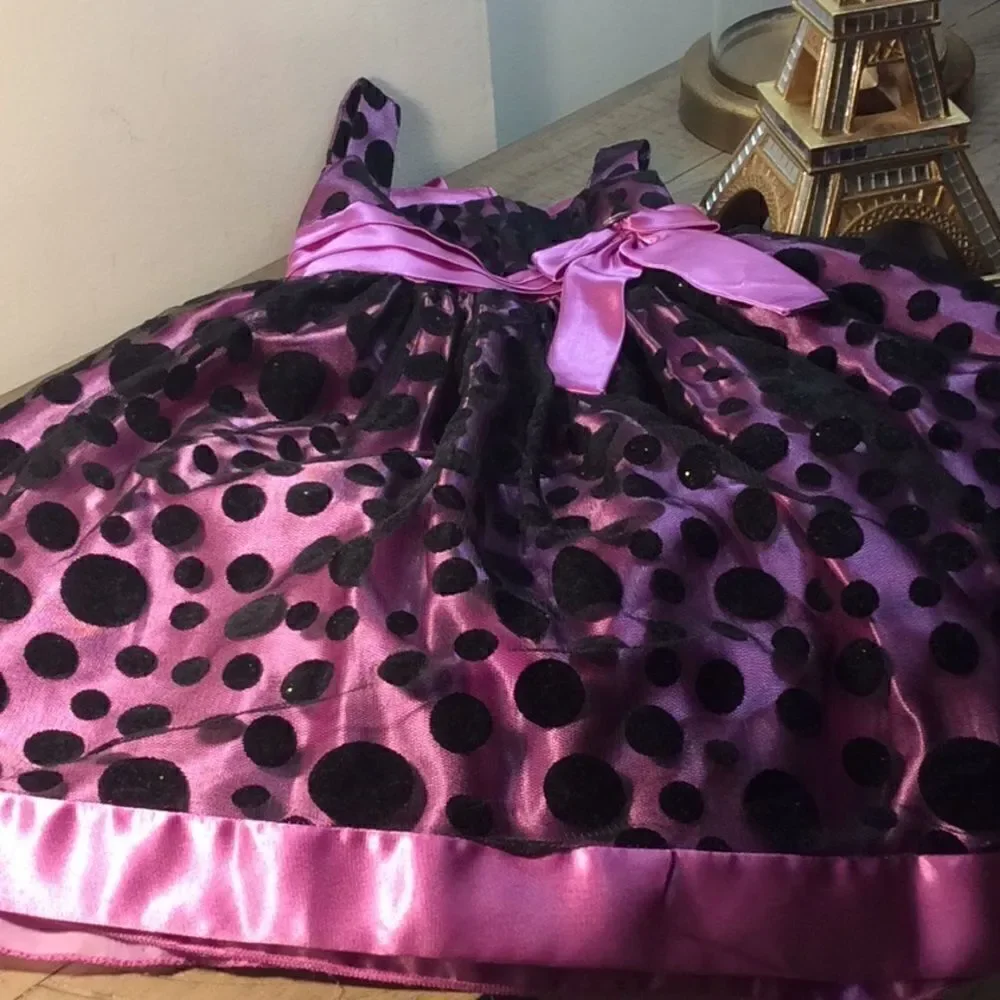 Girls 4T Purple Black Polka dot lined petticoat